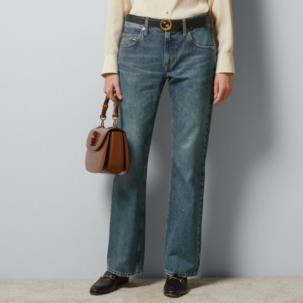 NEW Gucci Blue Straight Slim Leg Jeans Horsebit size 30 10US Denim - Picture 2 of 13